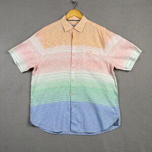 Tommy Bahama Shirt Men Size L Multicolor Sand Linen-Blend Hazy Tides Button Up
